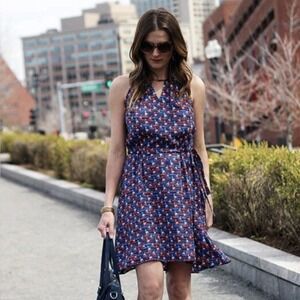 41 Hawthorn Navy Blue‎ Red White Sailboat Print Dress Sleeveless Casual Large